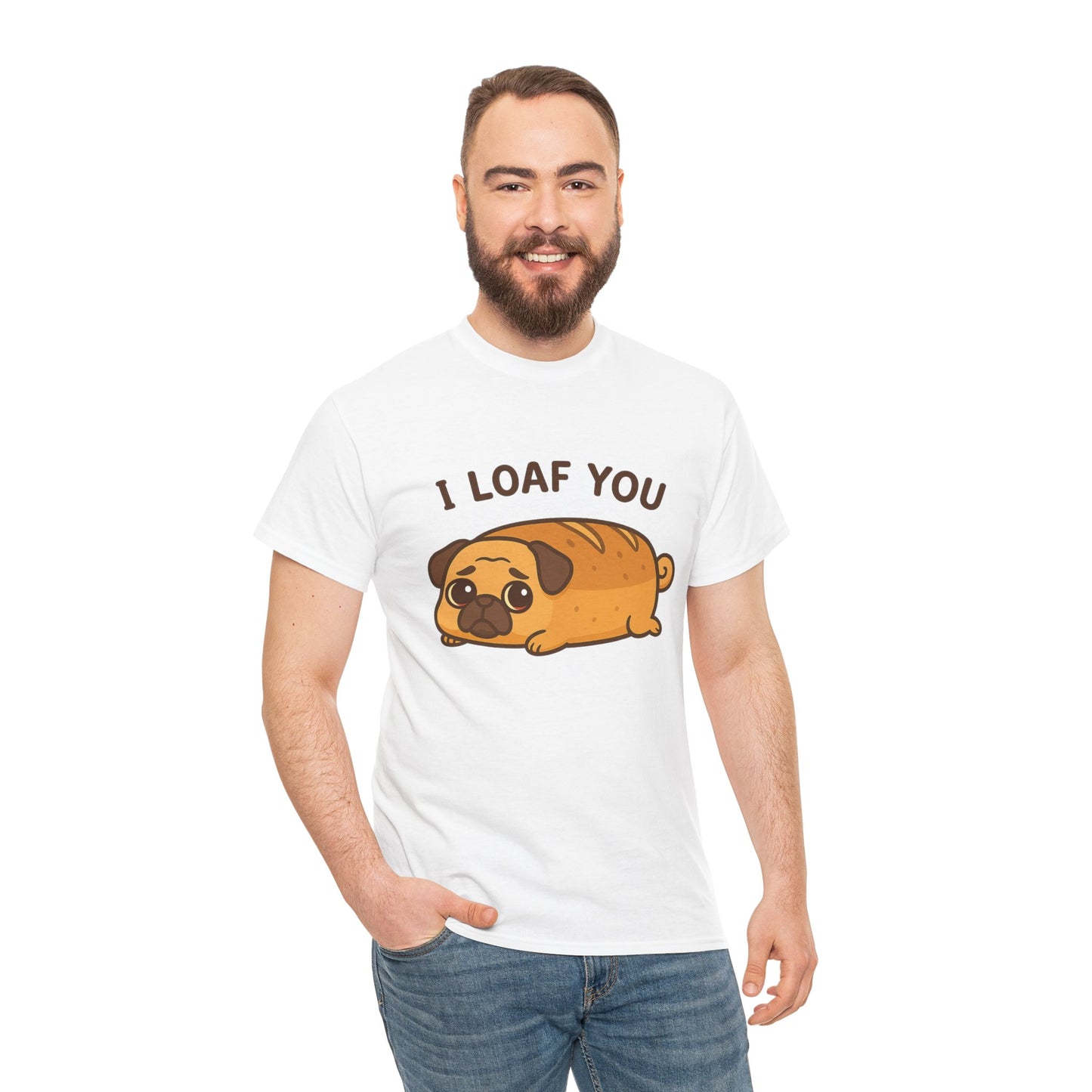 Cute Pug Loaf You Bread Tee, Casual Dog Lover's T-Shirt, Halloween Gift for Pet Owners, Funny Friendship Shirt, Unisex Cotton Tee