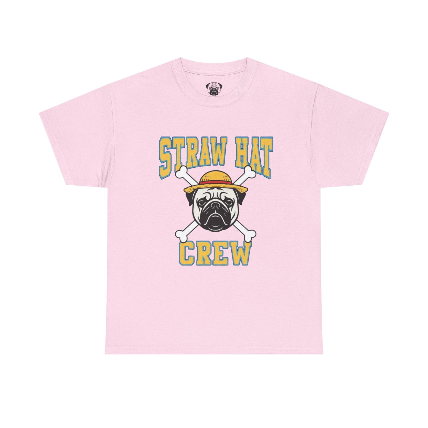 Cute Trendy Poogs Pug Straw Hat Crew Tee, Casual Dog Lover's T-Shirt, Gift for Pet Owners, Funny Friendship Shirt, Unisex Cotton Tee