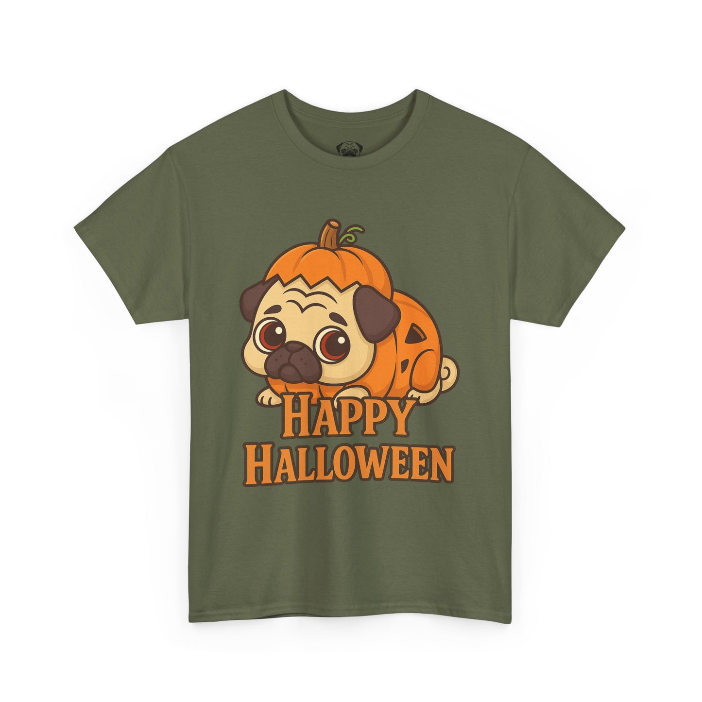 Cute Halloween Pumpkin Pug Tee, Casual Dog Lover's T-Shirt, Halloween Gift for Pet Owners, Funny Friendship Shirt, Unisex Cotton Tee