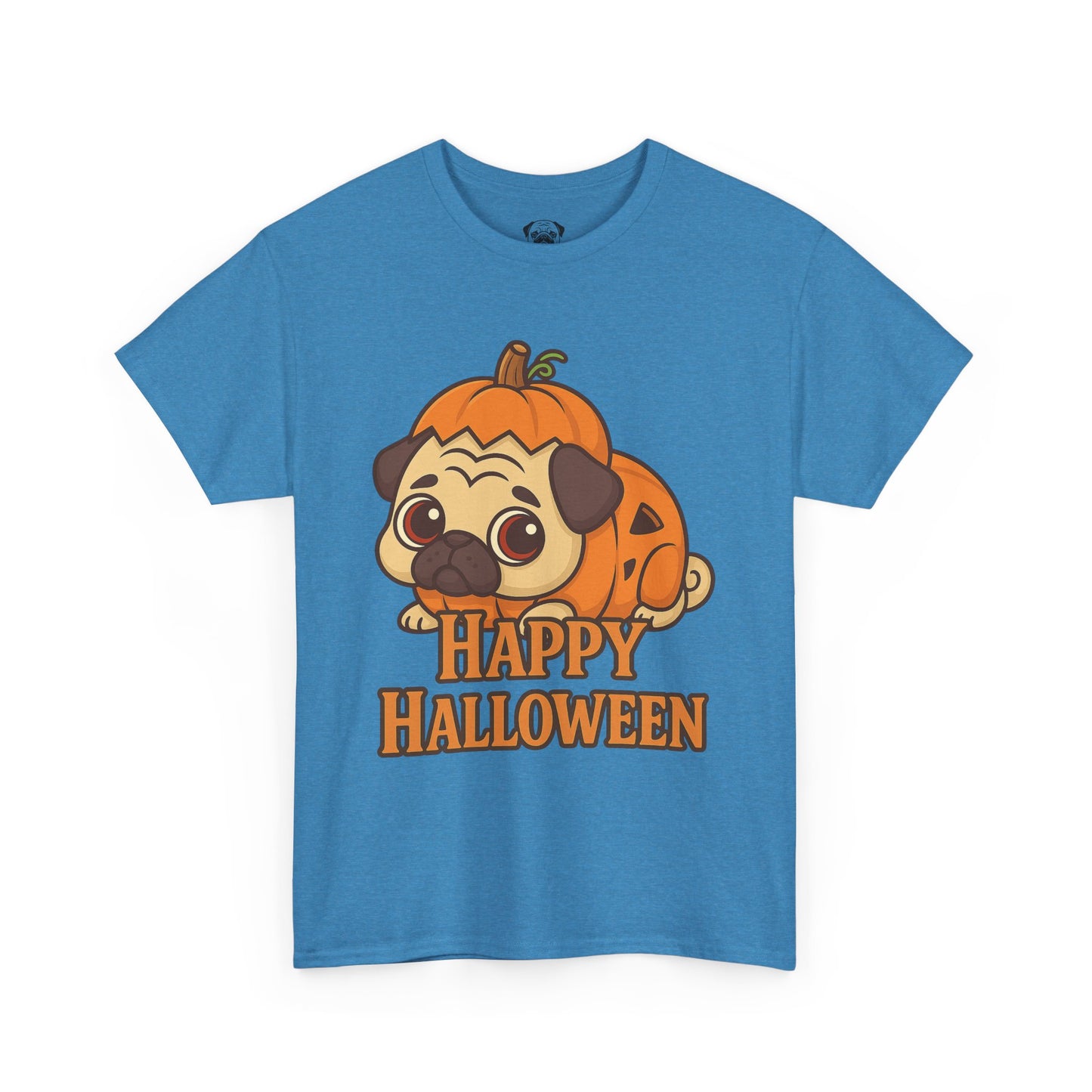 Cute Halloween Pumpkin Pug Tee, Casual Dog Lover's T-Shirt, Halloween Gift for Pet Owners, Funny Friendship Shirt, Unisex Cotton Tee