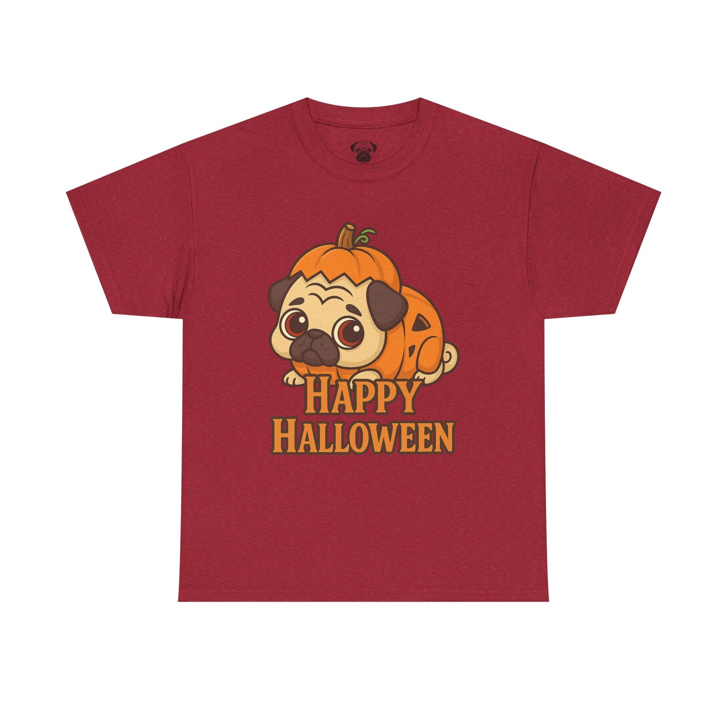 Cute Halloween Pumpkin Pug Tee, Casual Dog Lover's T-Shirt, Halloween Gift for Pet Owners, Funny Friendship Shirt, Unisex Cotton Tee