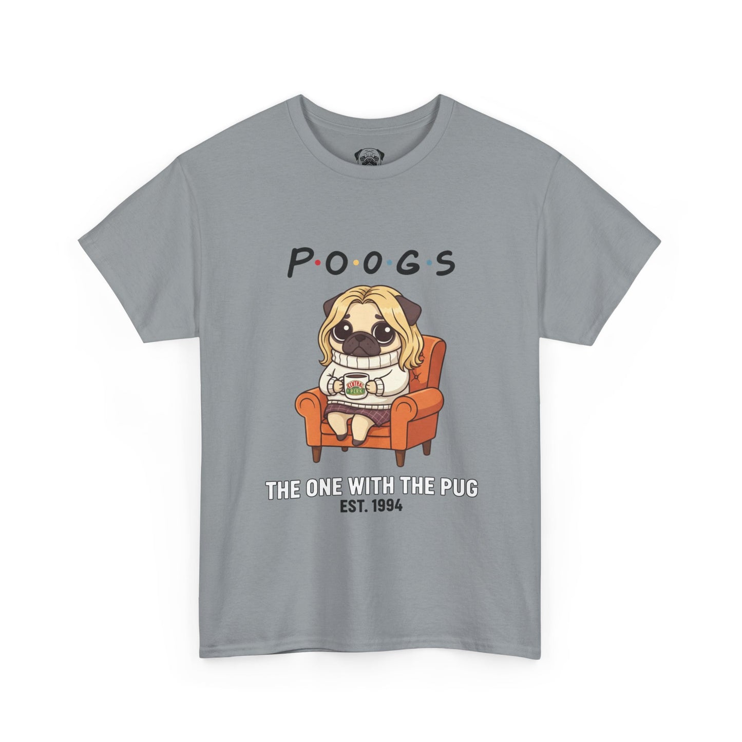 Cute Friends Poogs The One with The Pug Rachel Tee, Casual Dog Lover's T-Shirt, Gift for Pet Owners, Funny Friendship Shirt, Unisex Cotton Tee
