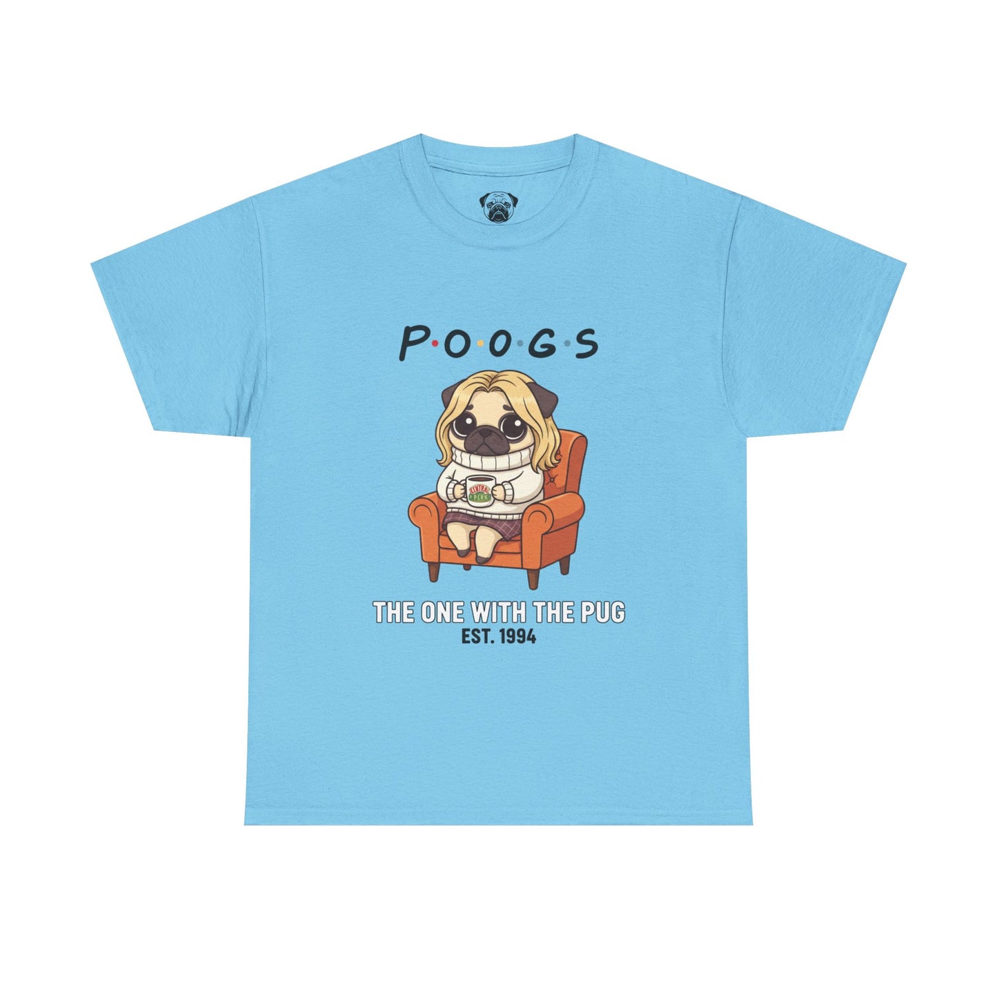 Cute Friends Poogs The One with The Pug Rachel Tee, Casual Dog Lover's T-Shirt, Gift for Pet Owners, Funny Friendship Shirt, Unisex Cotton Tee