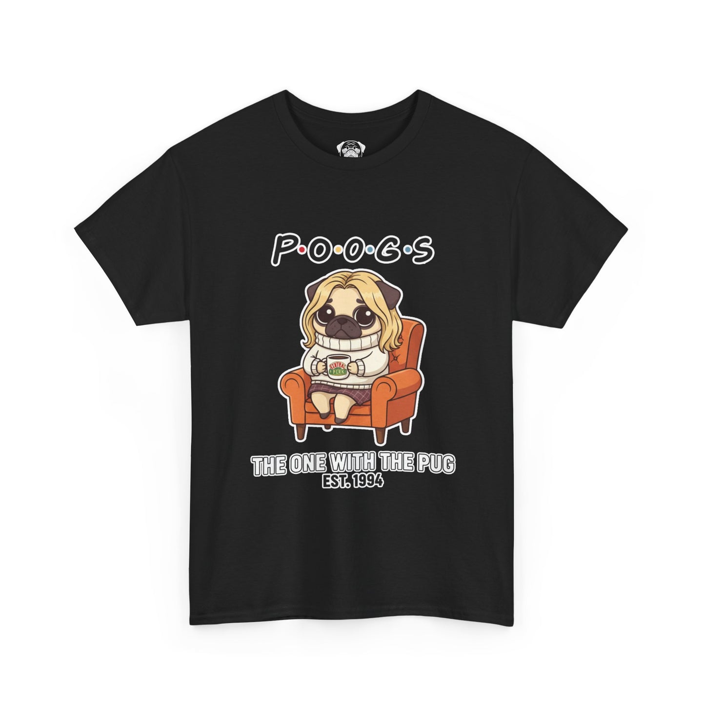 Cute Friends Poogs The One with The Pug Rachel Tee, Casual Dog Lover's T-Shirt, Gift for Pet Owners, Funny Friendship Shirt, Unisex Cotton Tee
