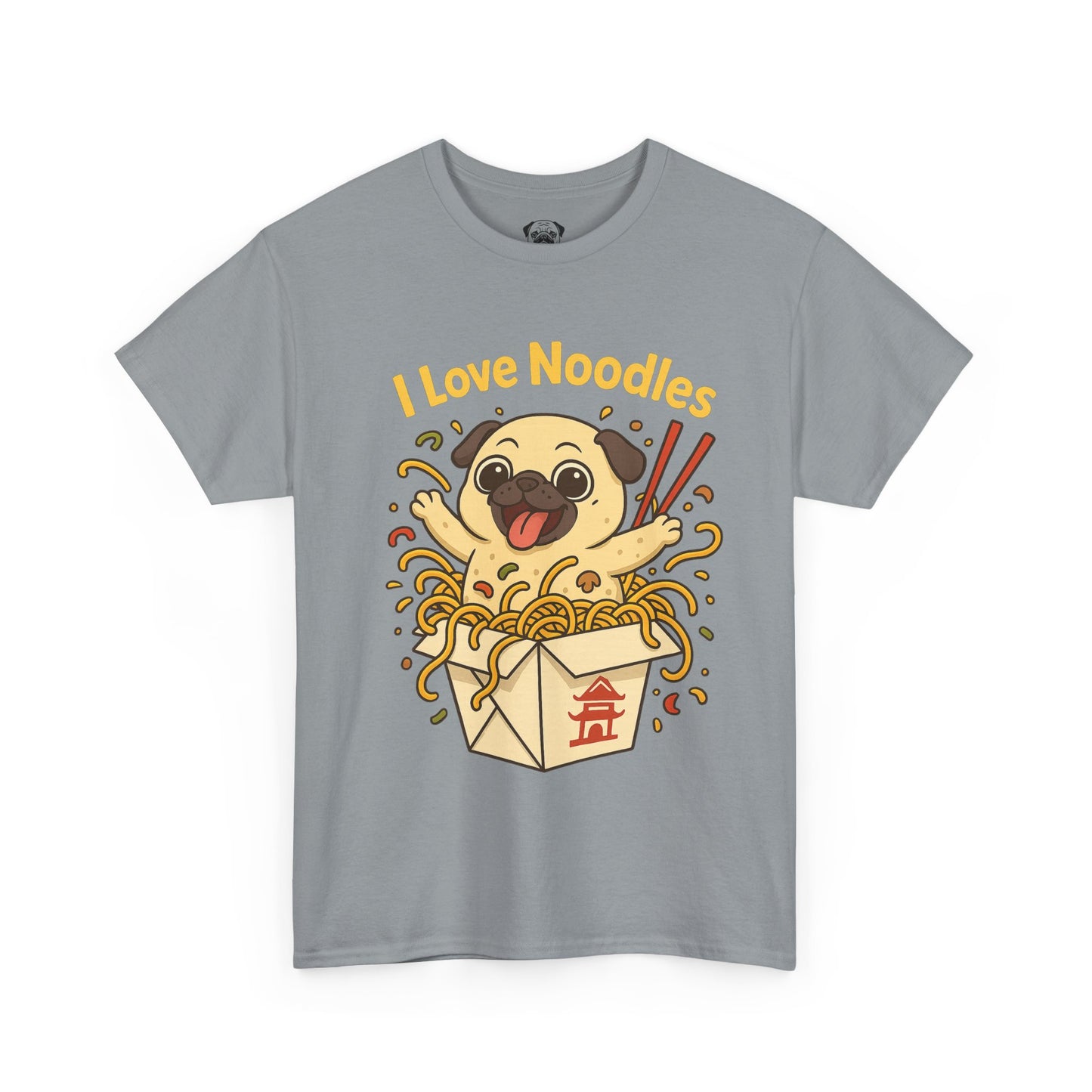 Cute Pug loves Noodles Tee, Casual Dog Lover's T-Shirt, Gift for Pet Owners, Funny Friendship Shirt, Unisex Cotton Tee