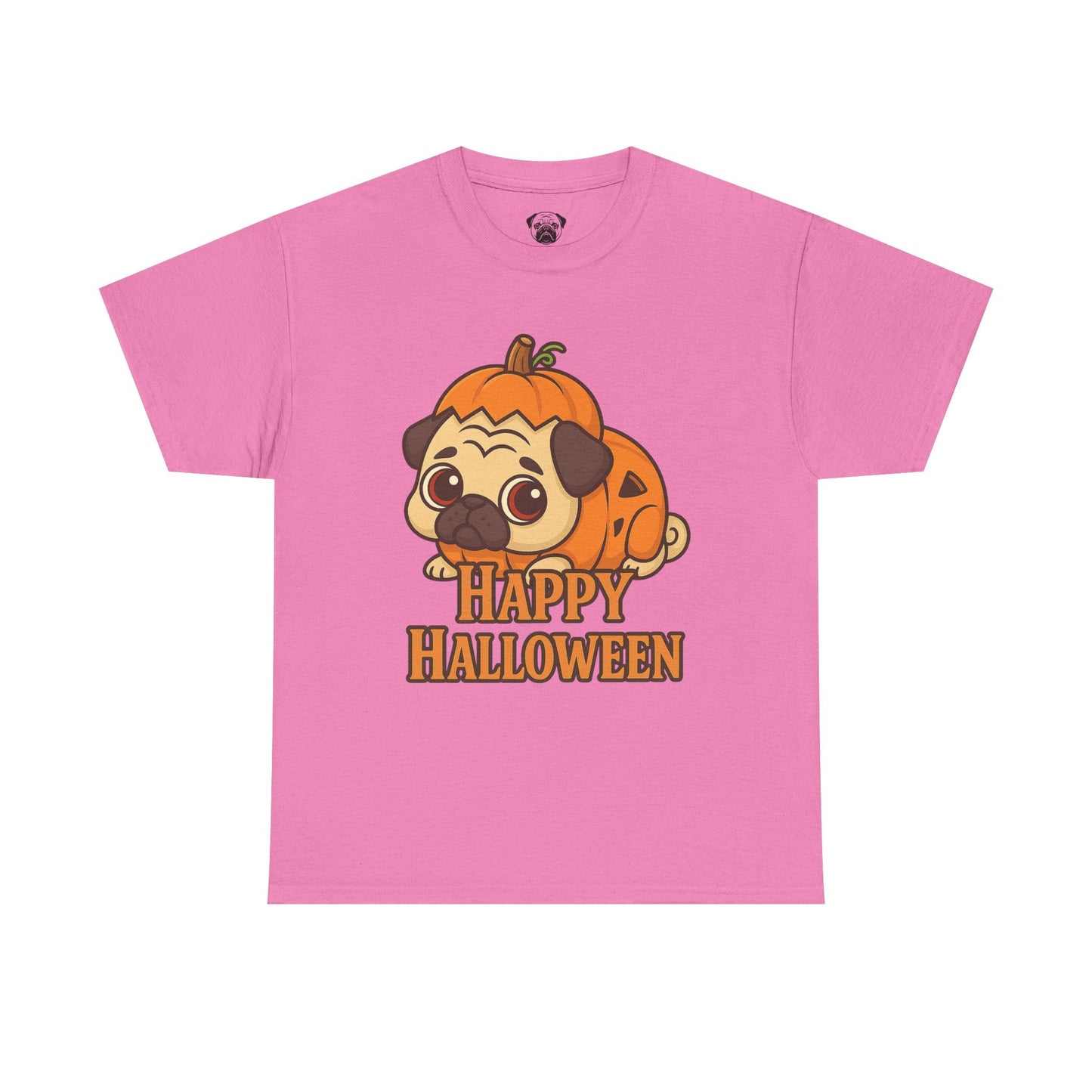 Cute Halloween Pumpkin Pug Tee, Casual Dog Lover's T-Shirt, Halloween Gift for Pet Owners, Funny Friendship Shirt, Unisex Cotton Tee