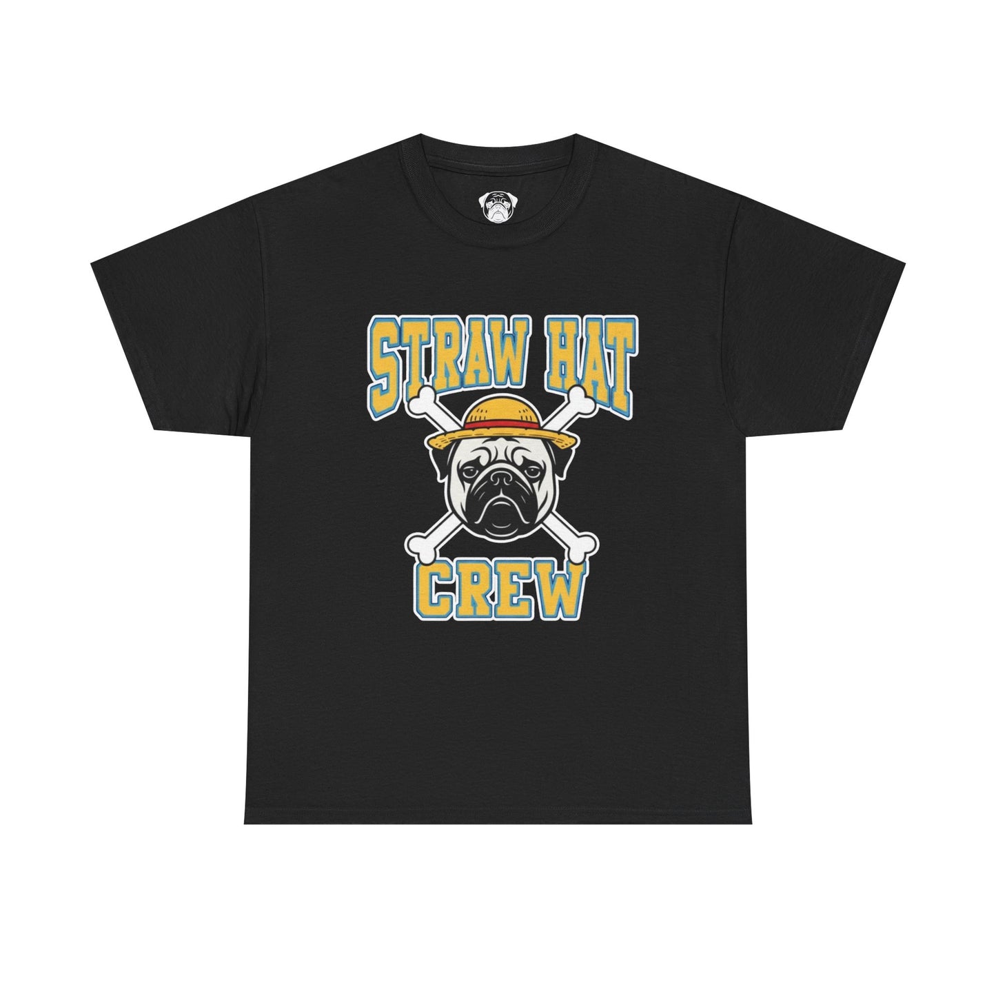 Cute Trendy Poogs Pug Straw Hat Crew Tee, Casual Dog Lover's T-Shirt, Gift for Pet Owners, Funny Friendship Shirt, Unisex Cotton Tee