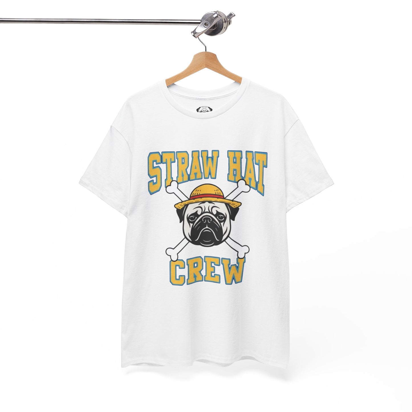 Cute Trendy Poogs Pug Straw Hat Crew Tee, Casual Dog Lover's T-Shirt, Gift for Pet Owners, Funny Friendship Shirt, Unisex Cotton Tee