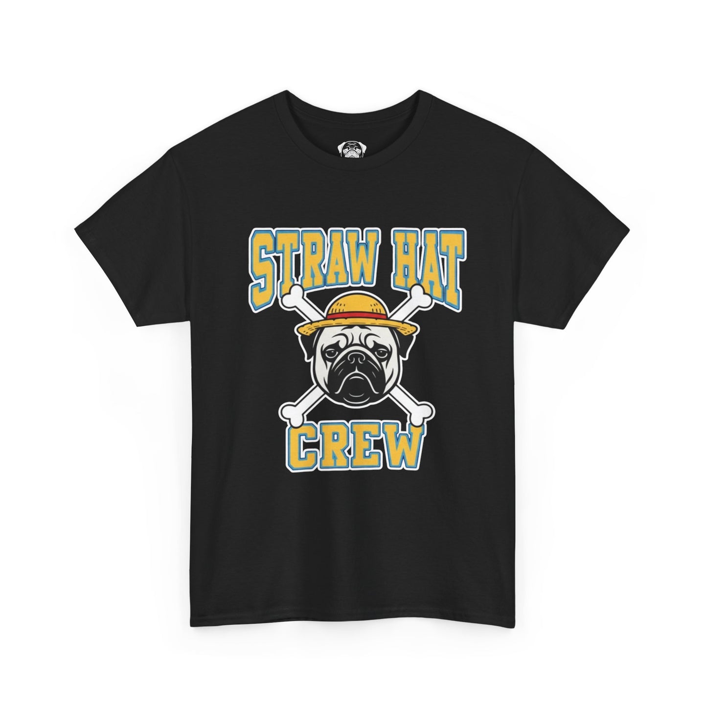 Cute Trendy Poogs Pug Straw Hat Crew Tee, Casual Dog Lover's T-Shirt, Gift for Pet Owners, Funny Friendship Shirt, Unisex Cotton Tee
