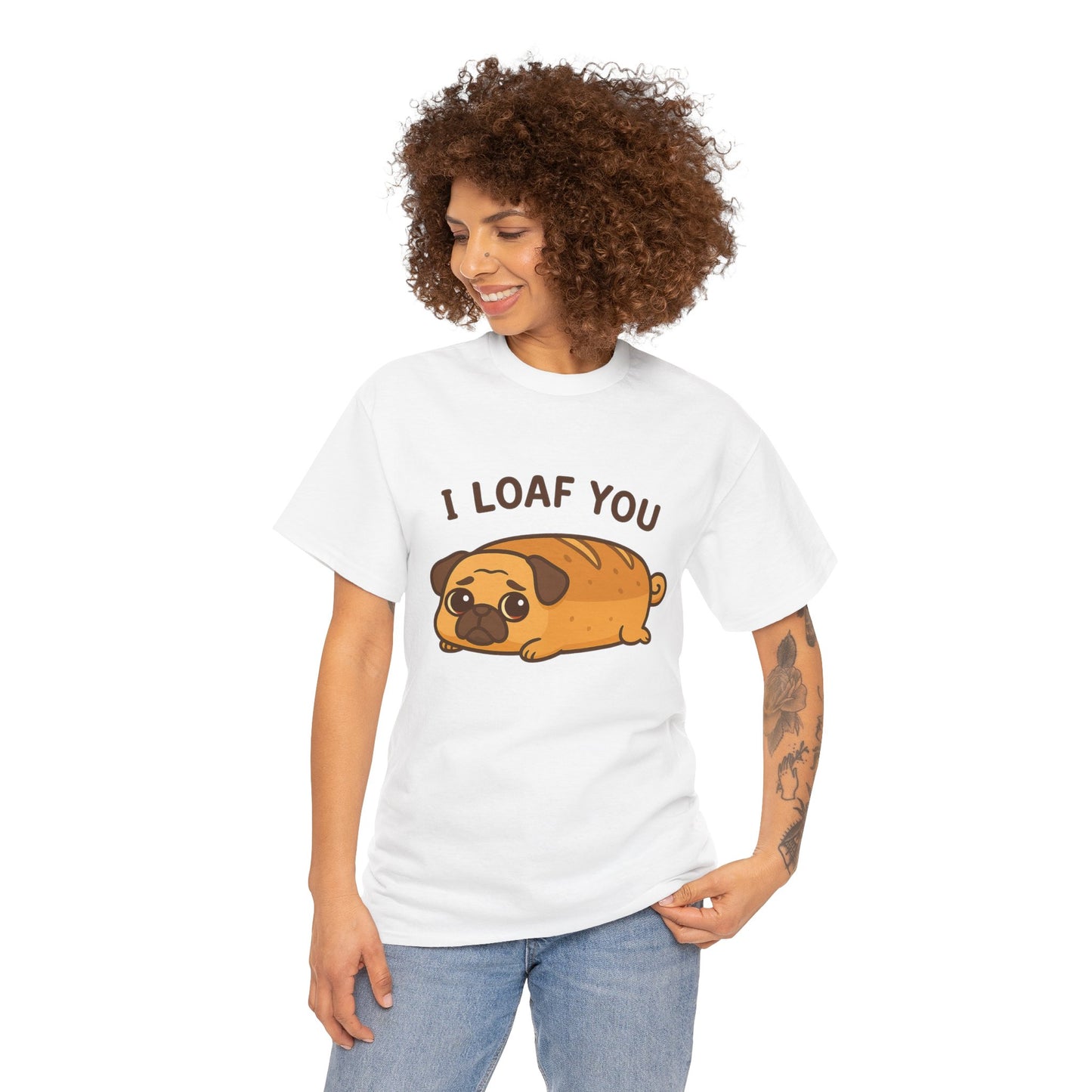 Cute Pug Loaf You Bread Tee, Casual Dog Lover's T-Shirt, Halloween Gift for Pet Owners, Funny Friendship Shirt, Unisex Cotton Tee