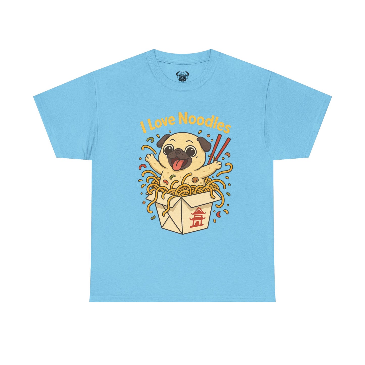 Cute Pug loves Noodles Tee, Casual Dog Lover's T-Shirt, Gift for Pet Owners, Funny Friendship Shirt, Unisex Cotton Tee