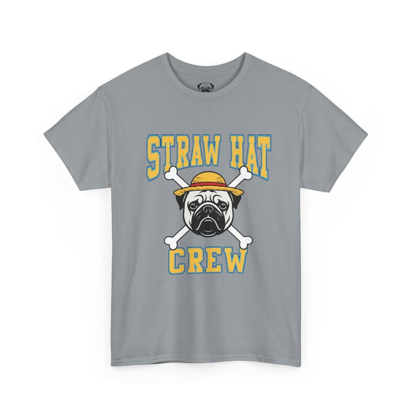 Cute Trendy Poogs Pug Straw Hat Crew Tee, Casual Dog Lover's T-Shirt, Gift for Pet Owners, Funny Friendship Shirt, Unisex Cotton Tee