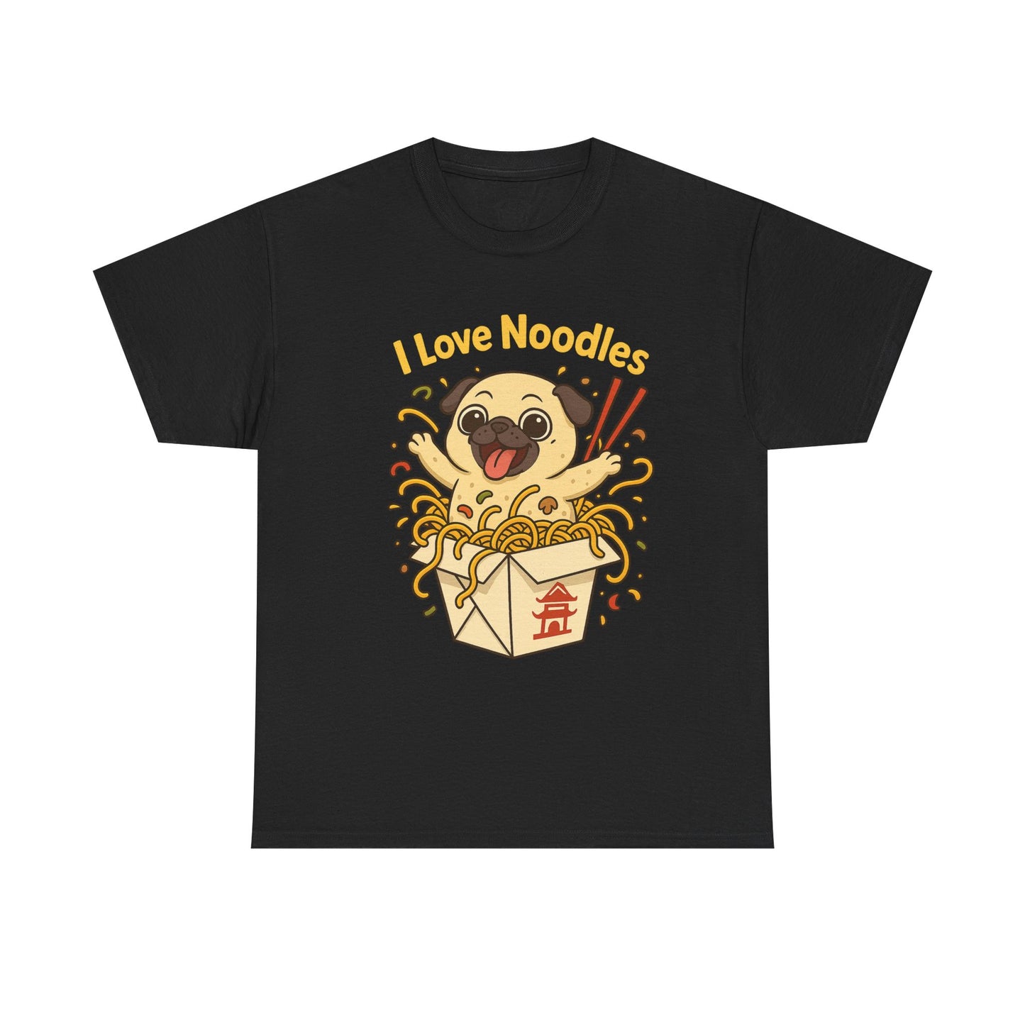 Cute Pug loves Noodles Tee, Casual Dog Lover's T-Shirt, Gift for Pet Owners, Funny Friendship Shirt, Unisex Cotton Tee