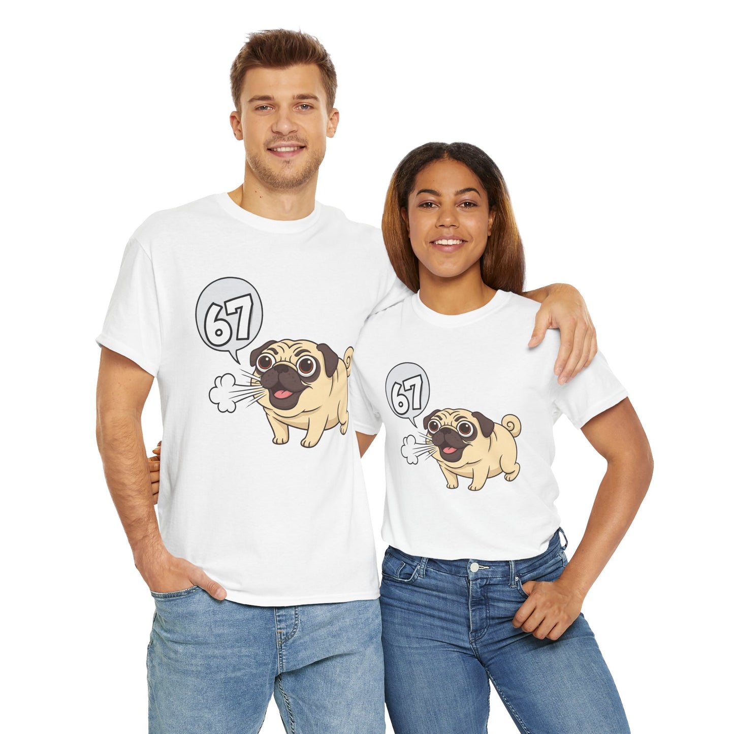 Cute Trendy Poogs Pug 67 Tee, Casual Dog Lover's T-Shirt, Gift for Pet Owners, Funny Friendship Shirt, Unisex Cotton Tee