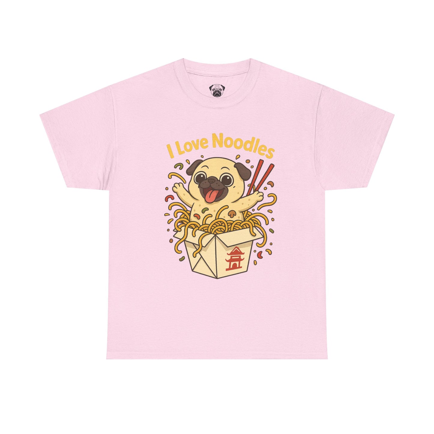 Cute Pug loves Noodles Tee, Casual Dog Lover's T-Shirt, Gift for Pet Owners, Funny Friendship Shirt, Unisex Cotton Tee