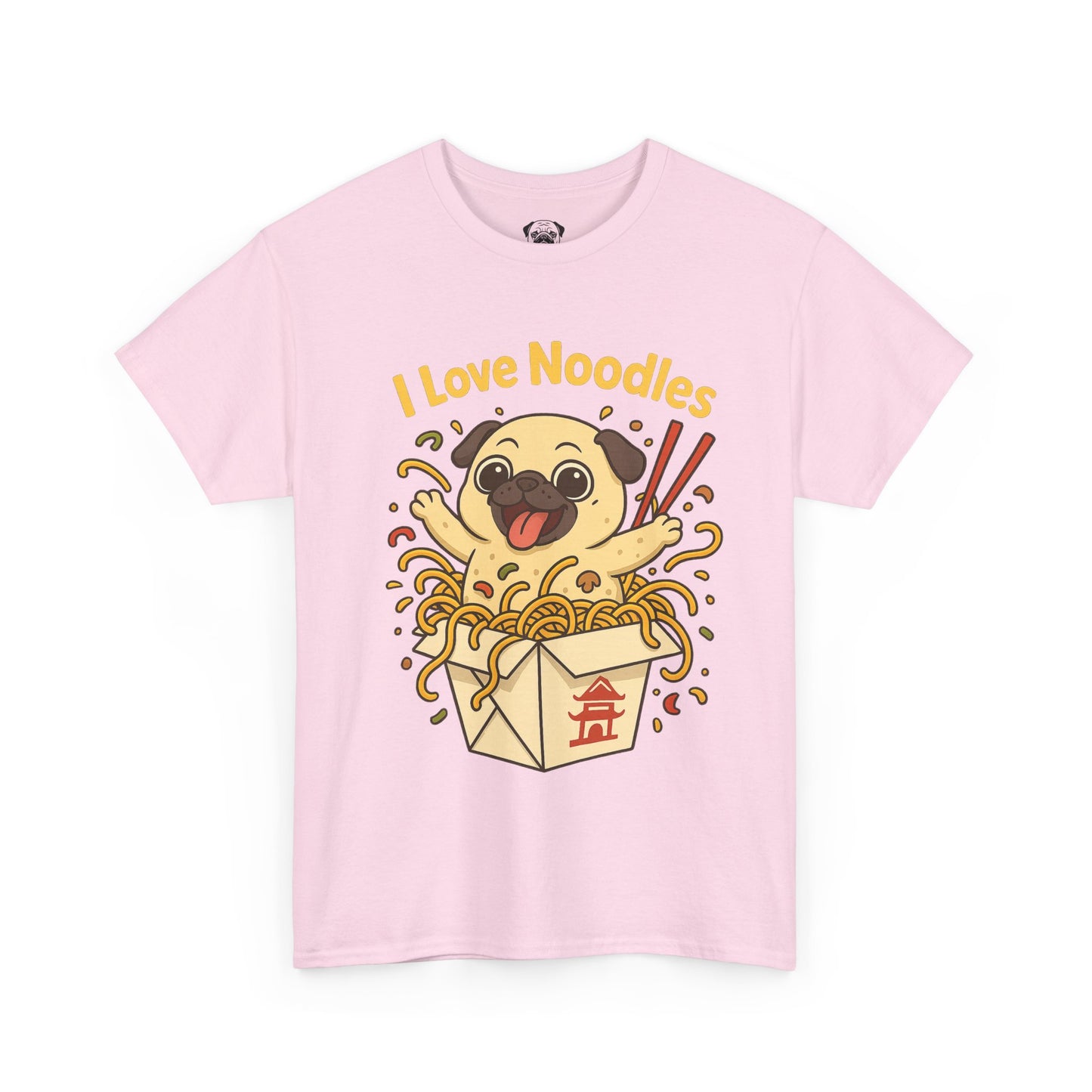 Cute Pug loves Noodles Tee, Casual Dog Lover's T-Shirt, Gift for Pet Owners, Funny Friendship Shirt, Unisex Cotton Tee