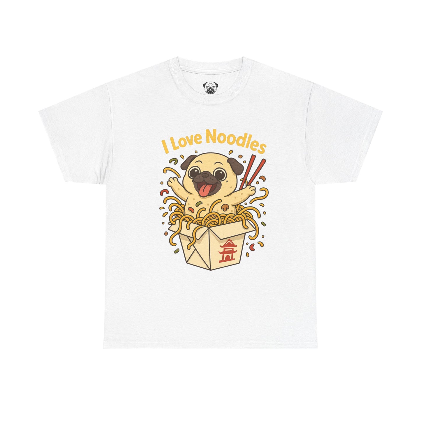 Cute Pug loves Noodles Tee, Casual Dog Lover's T-Shirt, Gift for Pet Owners, Funny Friendship Shirt, Unisex Cotton Tee