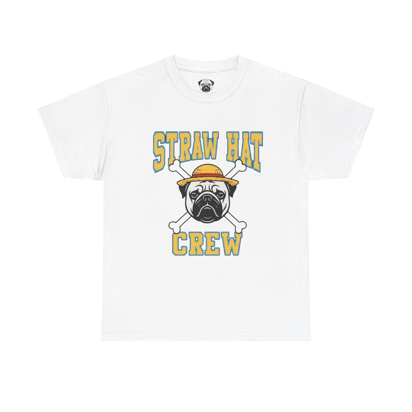 Cute Trendy Poogs Pug Straw Hat Crew Tee, Casual Dog Lover's T-Shirt, Gift for Pet Owners, Funny Friendship Shirt, Unisex Cotton Tee
