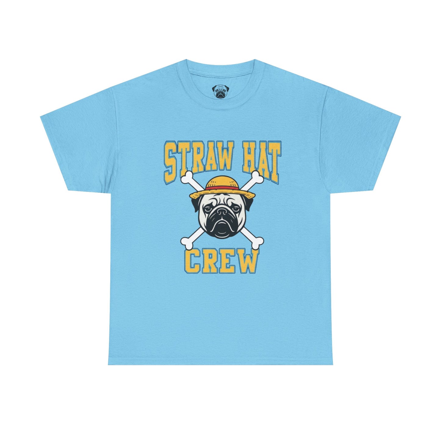 Cute Trendy Poogs Pug Straw Hat Crew Tee, Casual Dog Lover's T-Shirt, Gift for Pet Owners, Funny Friendship Shirt, Unisex Cotton Tee