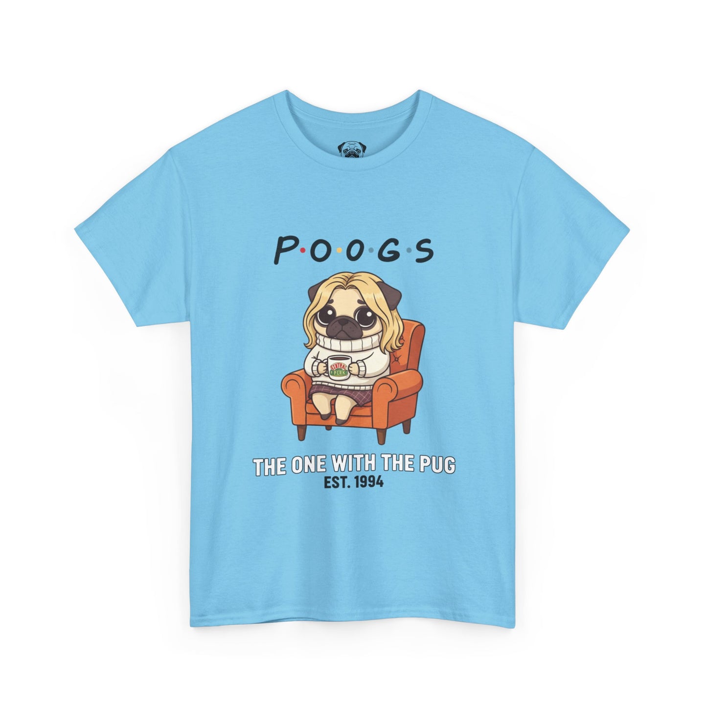 Cute Friends Poogs The One with The Pug Rachel Tee, Casual Dog Lover's T-Shirt, Gift for Pet Owners, Funny Friendship Shirt, Unisex Cotton Tee