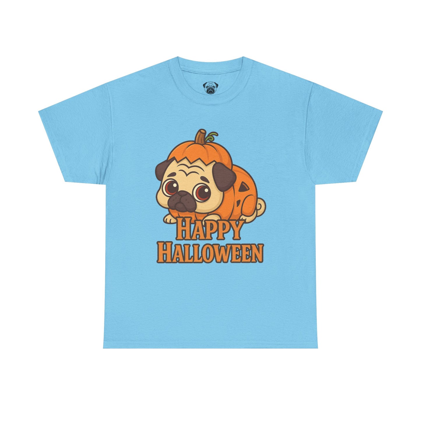 Cute Halloween Pumpkin Pug Tee, Casual Dog Lover's T-Shirt, Halloween Gift for Pet Owners, Funny Friendship Shirt, Unisex Cotton Tee