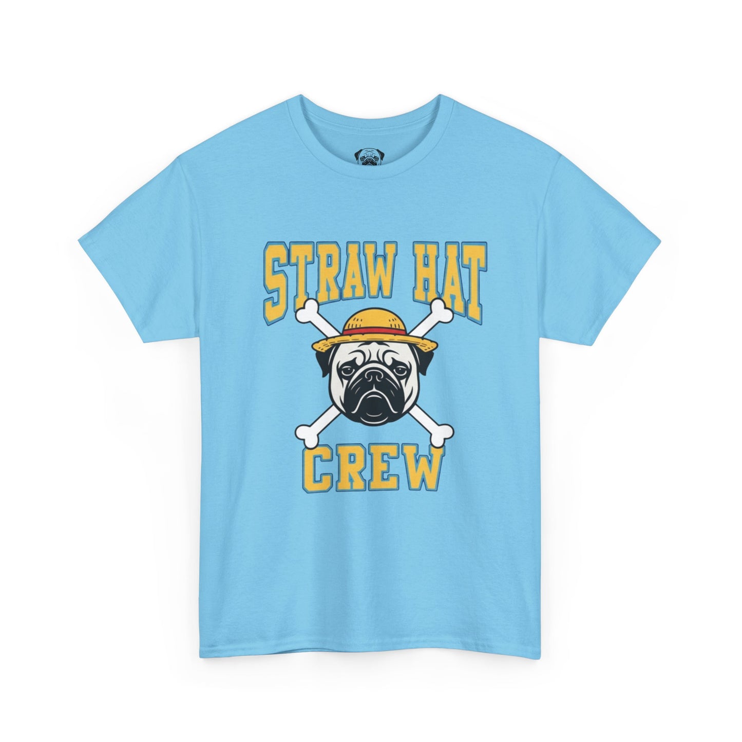 Cute Trendy Poogs Pug Straw Hat Crew Tee, Casual Dog Lover's T-Shirt, Gift for Pet Owners, Funny Friendship Shirt, Unisex Cotton Tee