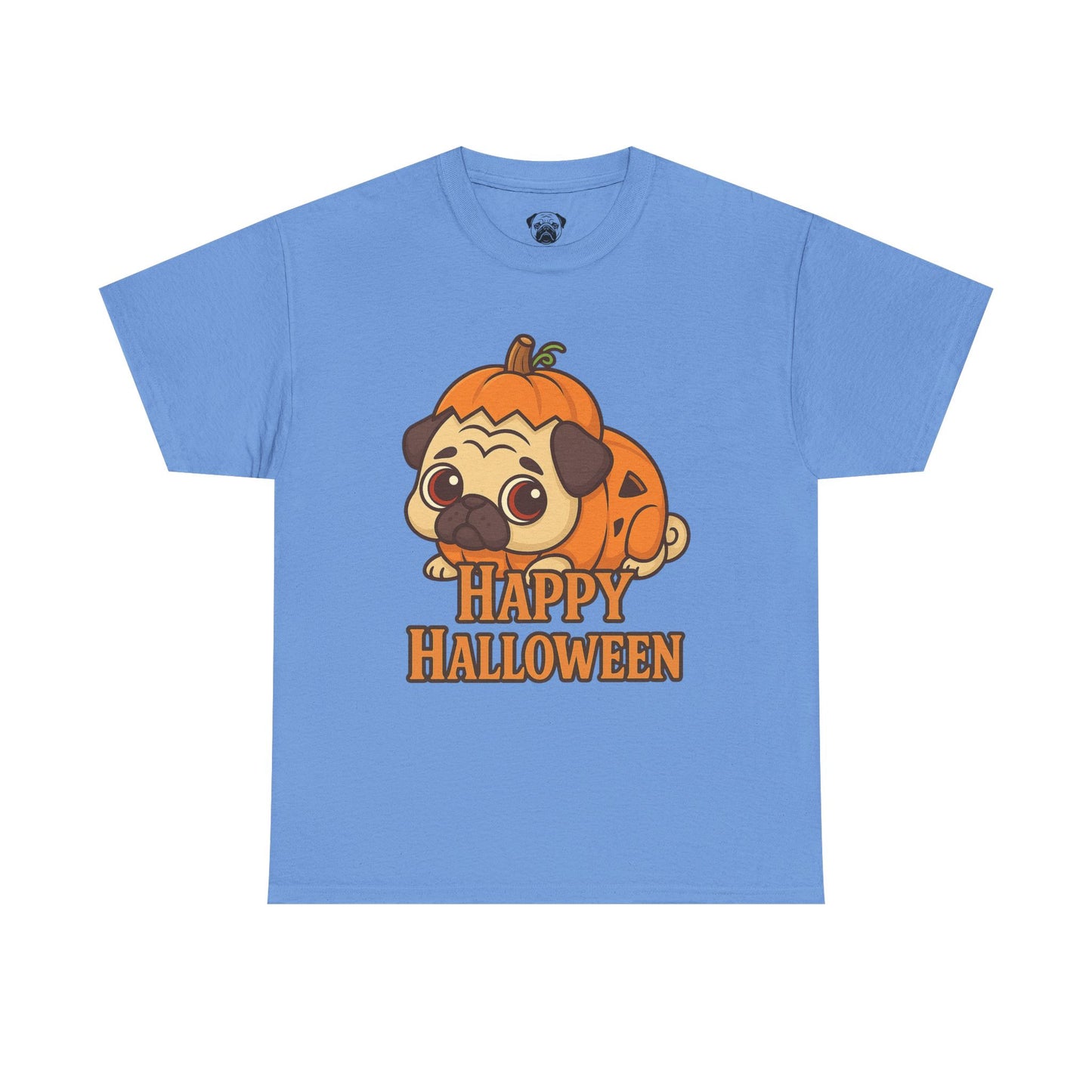 Cute Halloween Pumpkin Pug Tee, Casual Dog Lover's T-Shirt, Halloween Gift for Pet Owners, Funny Friendship Shirt, Unisex Cotton Tee