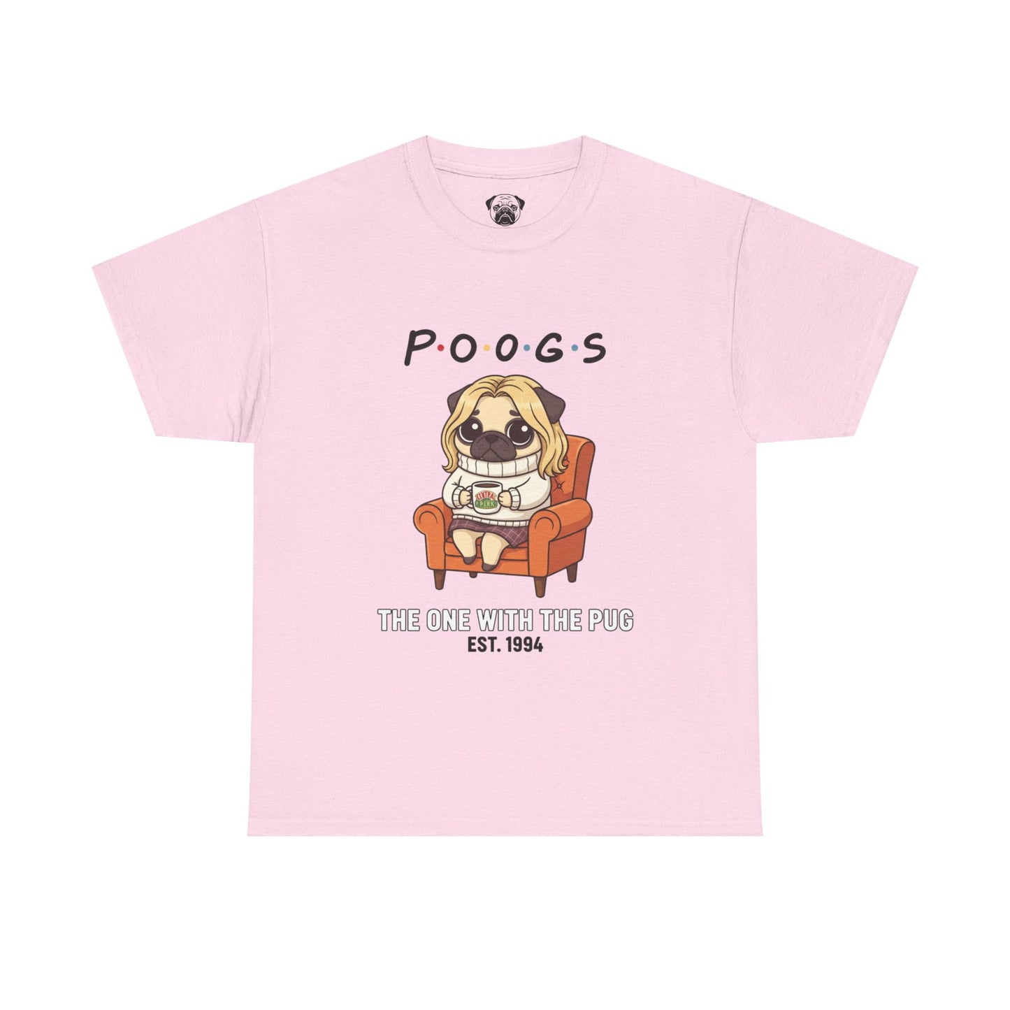 Cute Friends Poogs The One with The Pug Rachel Tee, Casual Dog Lover's T-Shirt, Gift for Pet Owners, Funny Friendship Shirt, Unisex Cotton Tee