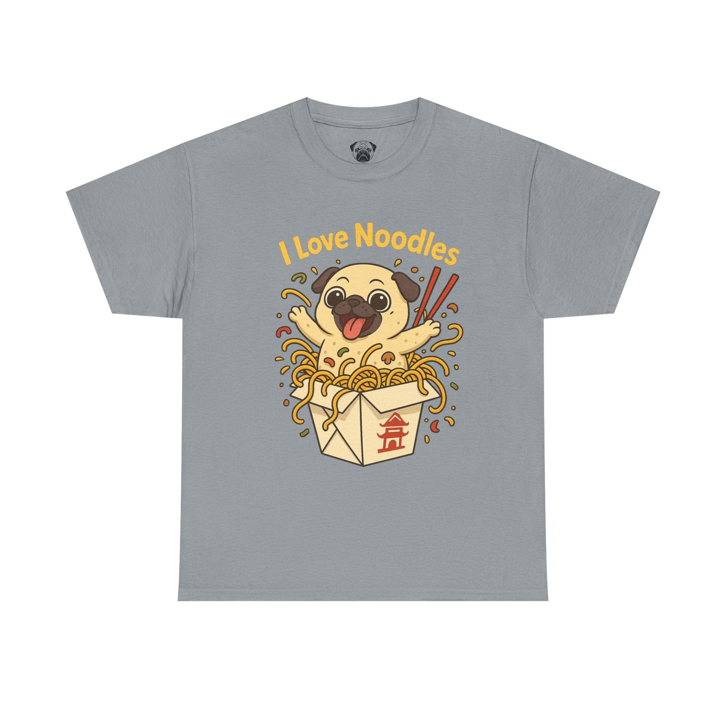 Cute Pug loves Noodles Tee, Casual Dog Lover's T-Shirt, Gift for Pet Owners, Funny Friendship Shirt, Unisex Cotton Tee
