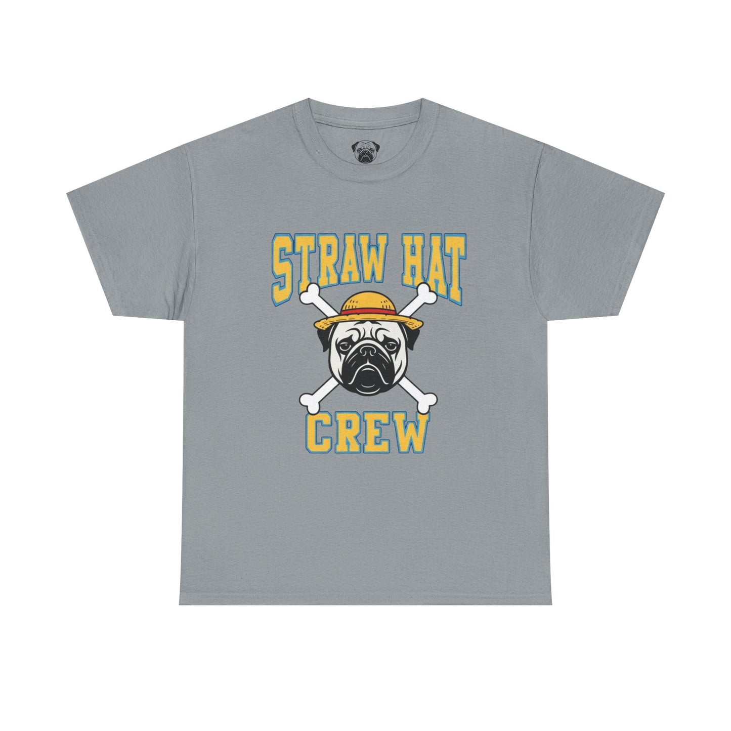 Cute Trendy Poogs Pug Straw Hat Crew Tee, Casual Dog Lover's T-Shirt, Gift for Pet Owners, Funny Friendship Shirt, Unisex Cotton Tee