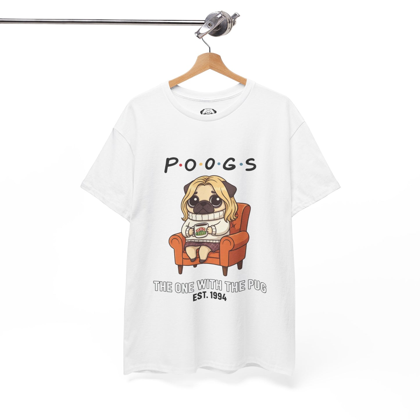 Cute Friends Poogs The One with The Pug Rachel Tee, Casual Dog Lover's T-Shirt, Gift for Pet Owners, Funny Friendship Shirt, Unisex Cotton Tee