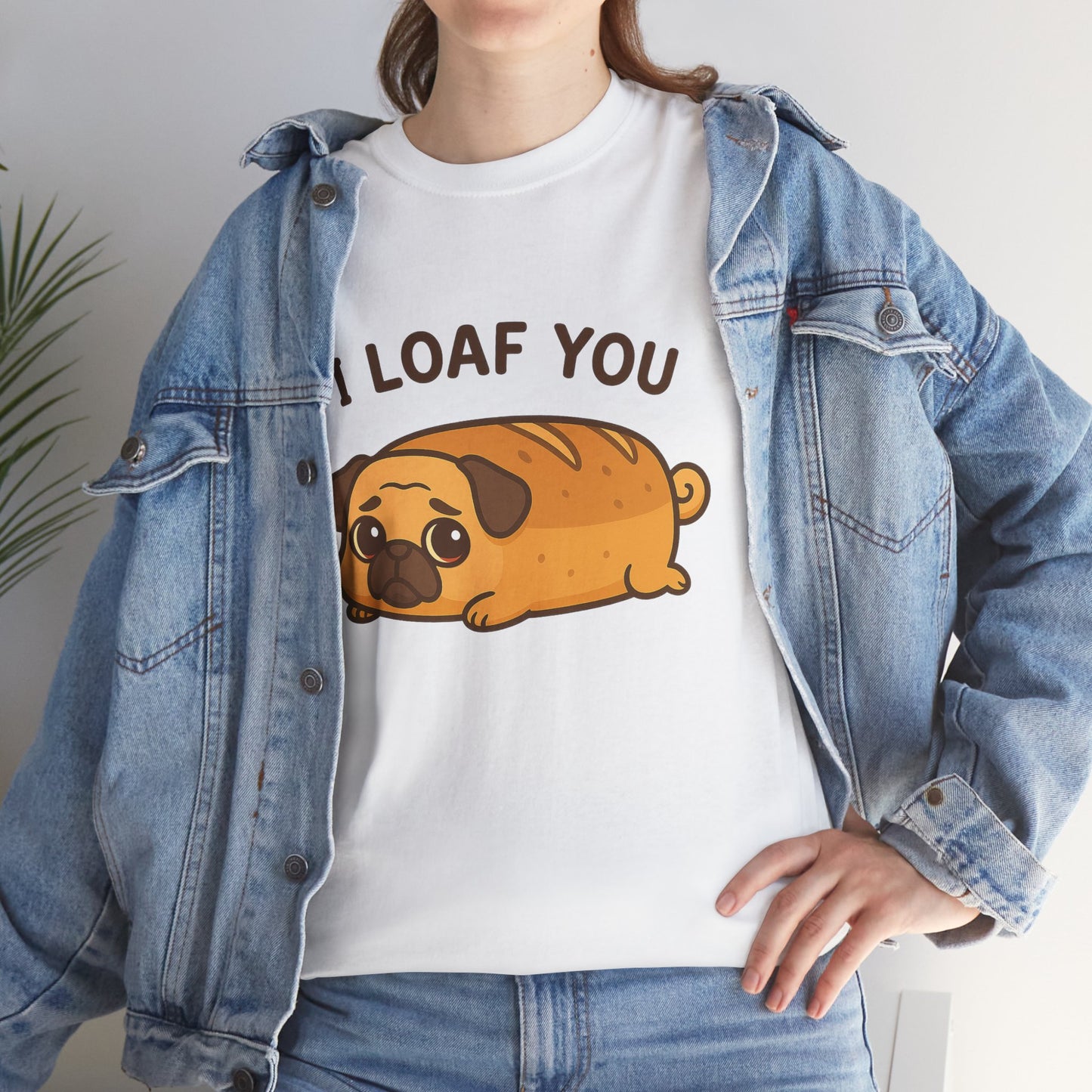 Cute Pug Loaf You Bread Tee, Casual Dog Lover's T-Shirt, Halloween Gift for Pet Owners, Funny Friendship Shirt, Unisex Cotton Tee