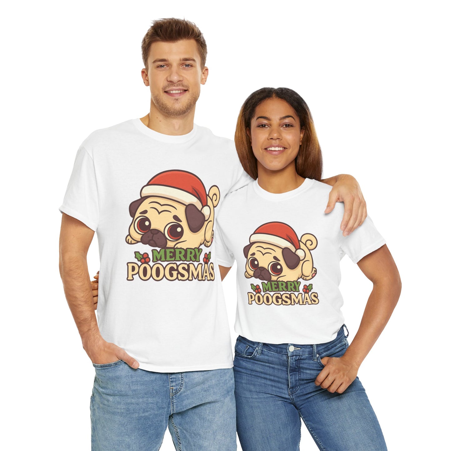 Cute Merry Poogsmas Pug Tee, Casual Dog Lover's T-Shirt, Christmas Gift for Pet Owners, Funny Friendship Shirt, Unisex Cotton Tee