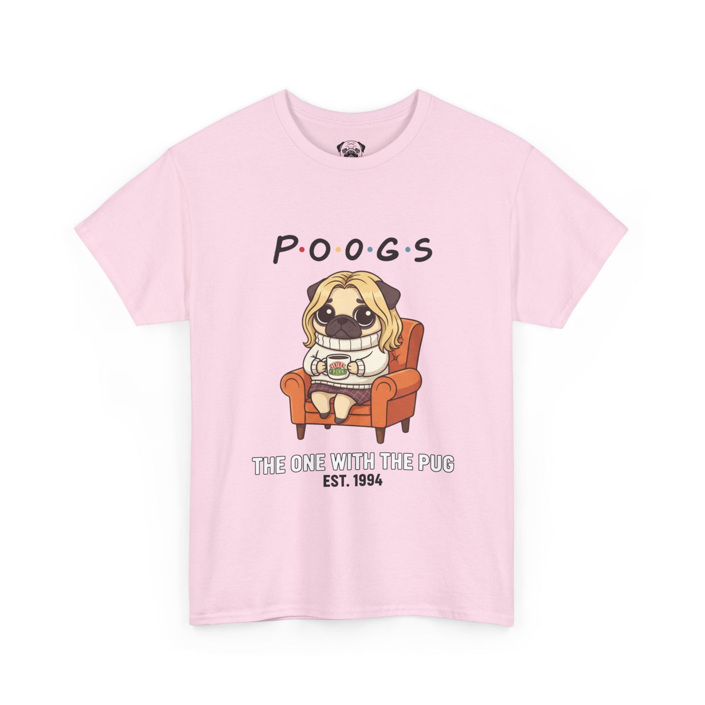 Cute Friends Poogs The One with The Pug Rachel Tee, Casual Dog Lover's T-Shirt, Gift for Pet Owners, Funny Friendship Shirt, Unisex Cotton Tee