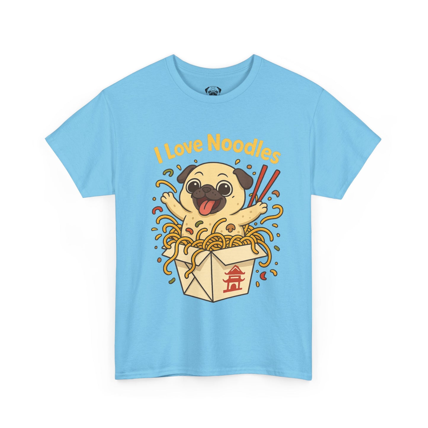 Cute Pug loves Noodles Tee, Casual Dog Lover's T-Shirt, Gift for Pet Owners, Funny Friendship Shirt, Unisex Cotton Tee