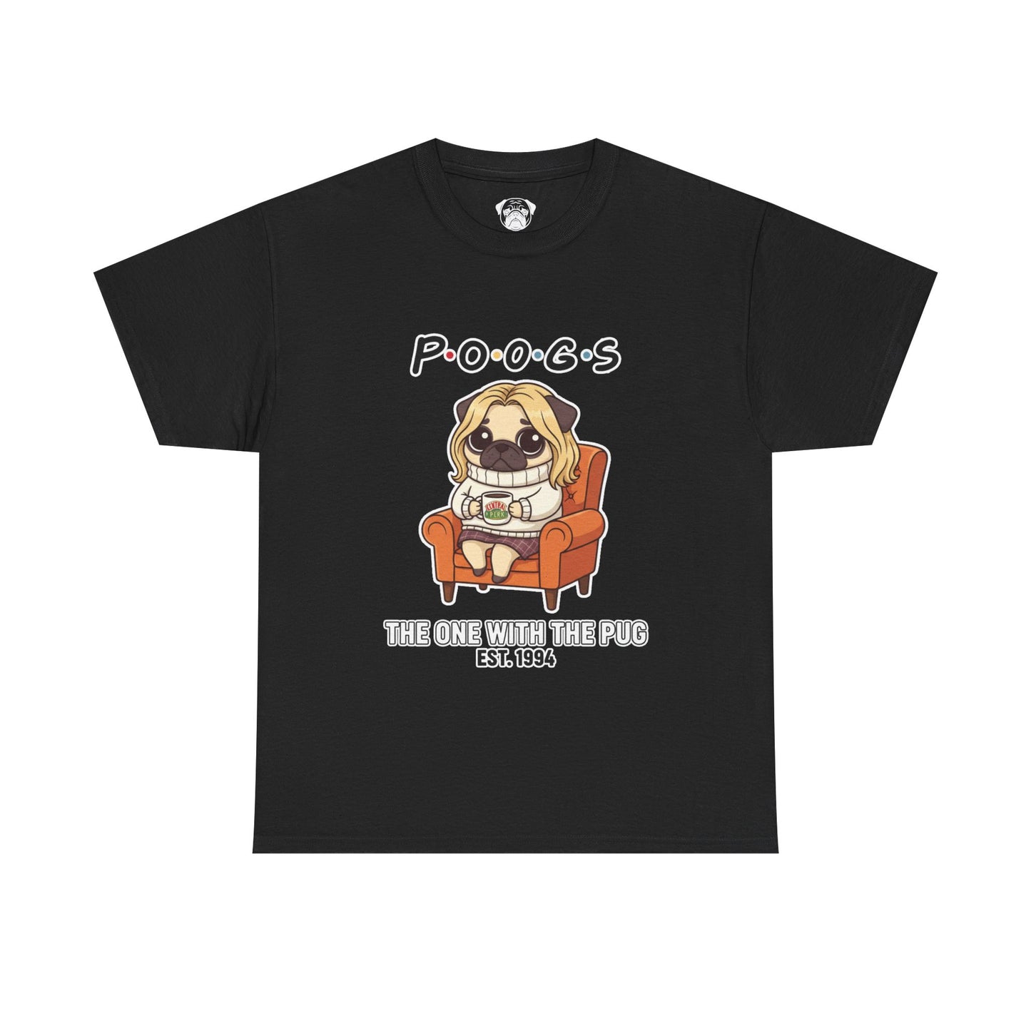 Cute Friends Poogs The One with The Pug Rachel Tee, Casual Dog Lover's T-Shirt, Gift for Pet Owners, Funny Friendship Shirt, Unisex Cotton Tee