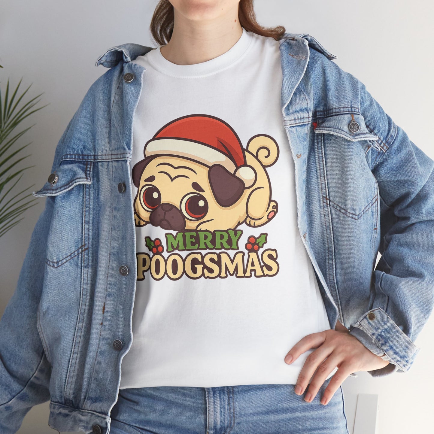 Cute Merry Poogsmas Pug Tee, Casual Dog Lover's T-Shirt, Christmas Gift for Pet Owners, Funny Friendship Shirt, Unisex Cotton Tee