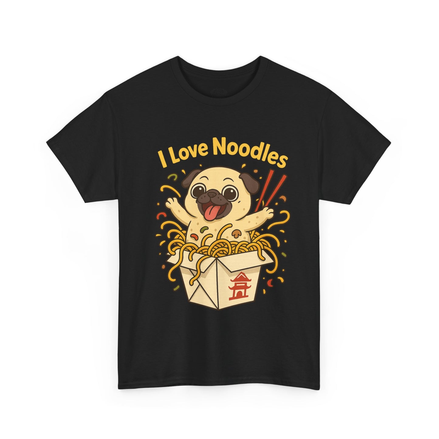 Cute Pug loves Noodles Tee, Casual Dog Lover's T-Shirt, Gift for Pet Owners, Funny Friendship Shirt, Unisex Cotton Tee