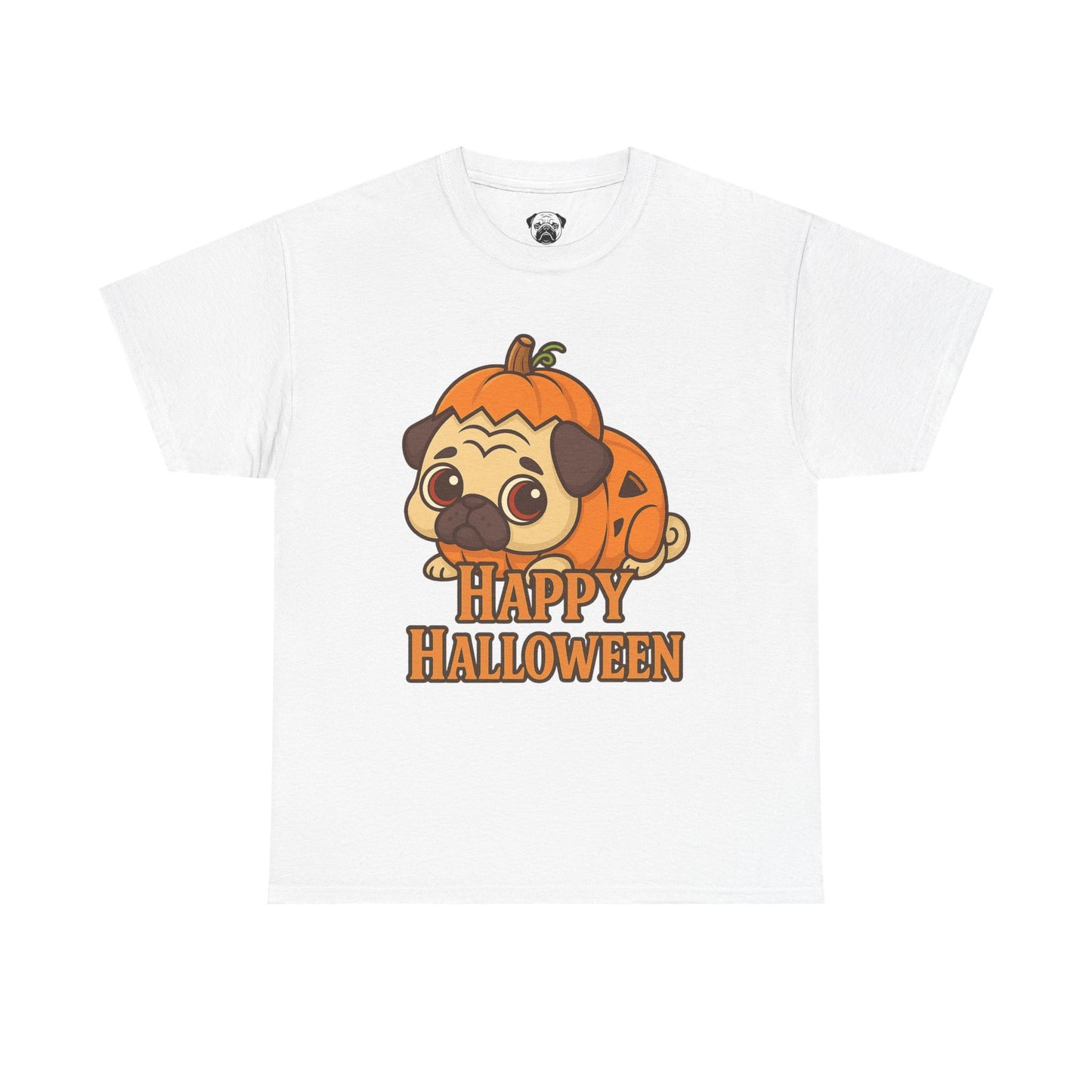 Cute Halloween Pumpkin Pug Tee, Casual Dog Lover's T-Shirt, Halloween Gift for Pet Owners, Funny Friendship Shirt, Unisex Cotton Tee