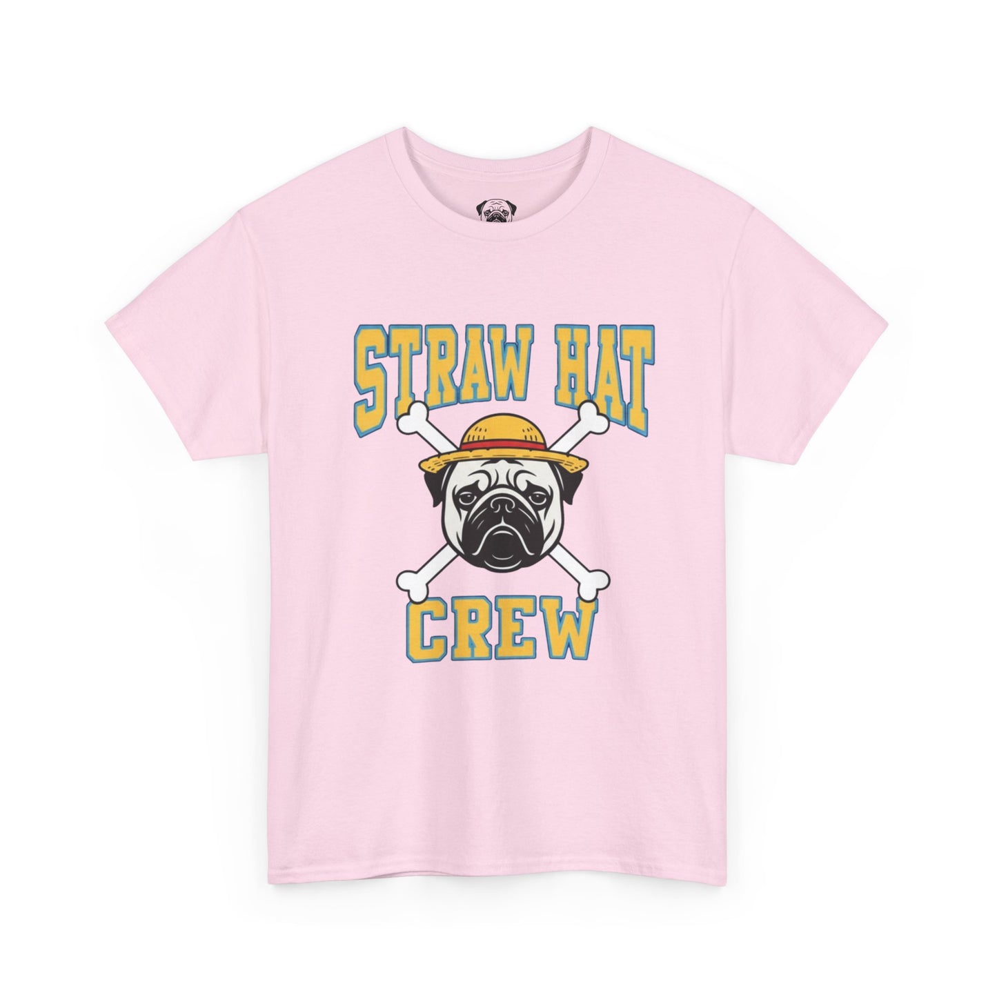 Cute Trendy Poogs Pug Straw Hat Crew Tee, Casual Dog Lover's T-Shirt, Gift for Pet Owners, Funny Friendship Shirt, Unisex Cotton Tee