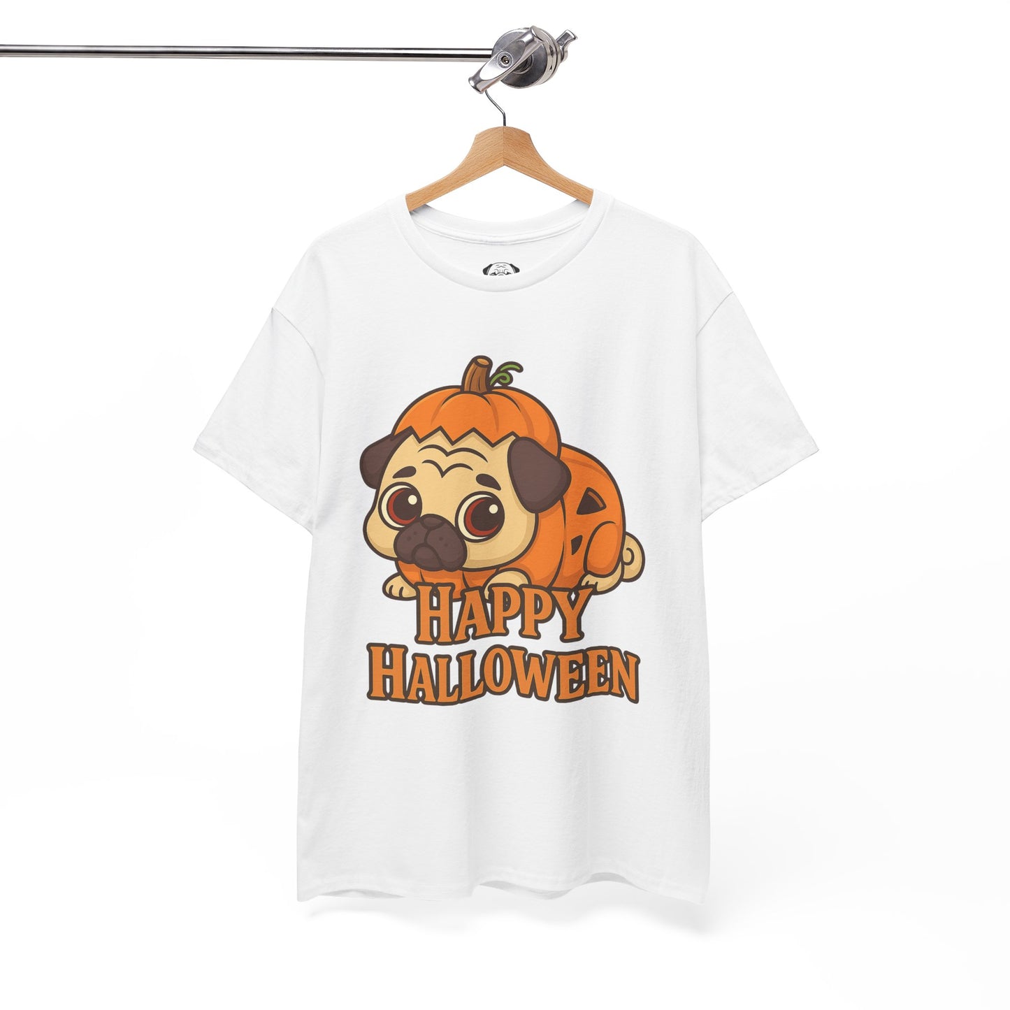 Cute Halloween Pumpkin Pug Tee, Casual Dog Lover's T-Shirt, Halloween Gift for Pet Owners, Funny Friendship Shirt, Unisex Cotton Tee