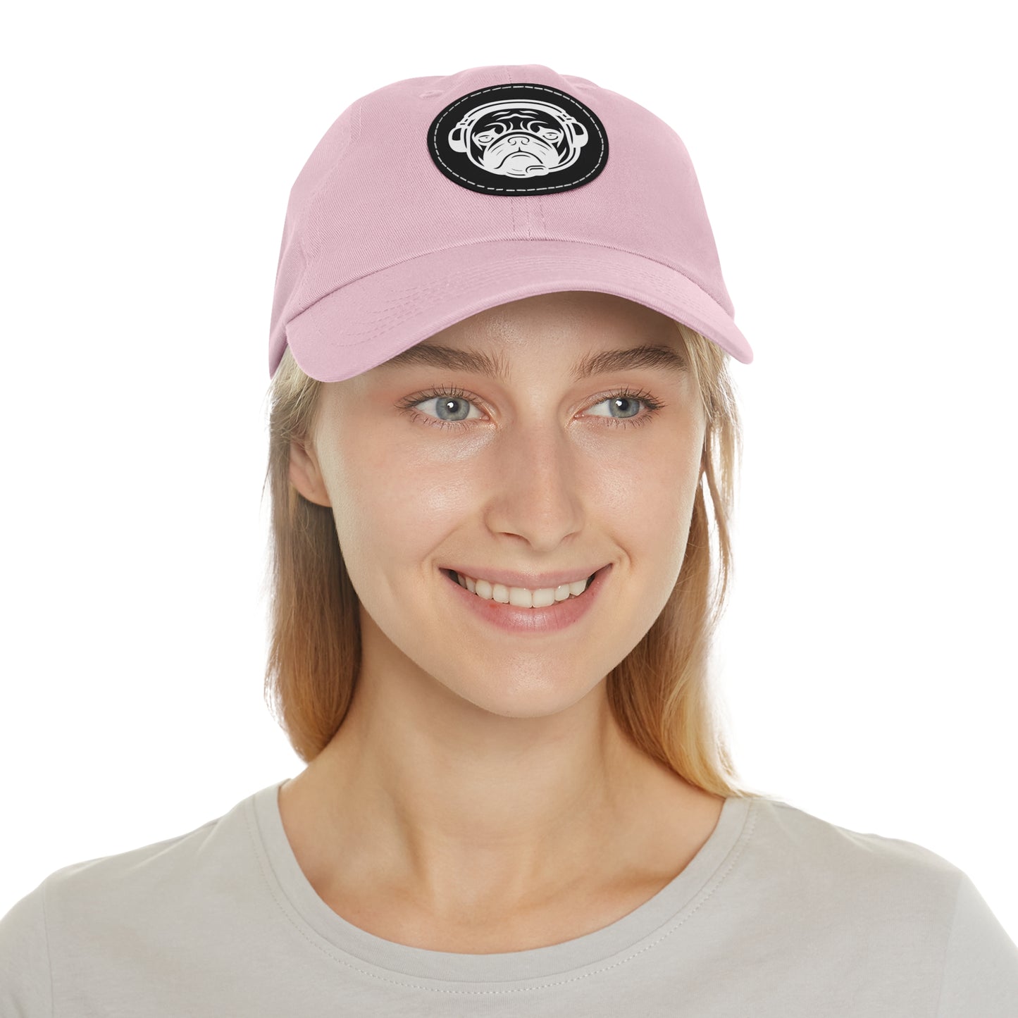 [Pink] Unisex Poogstek Hat with Leather Patch, Cute Pet Lover Cap, Gift for Dog Owners, Adjustable Baseball Cap, Fun Casual Headwear