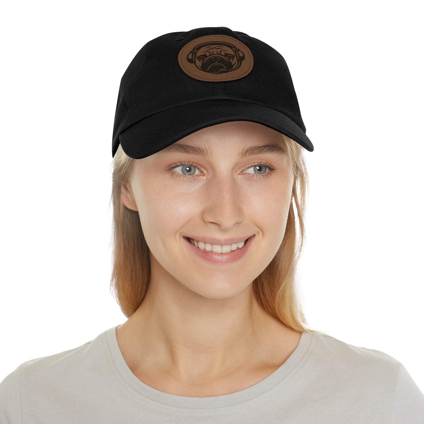 [Black] Unisex Poogstek Hat with Leather Patch, Cute Pet Lover Cap, Gift for Dog Owners, Adjustable Baseball Cap, Fun Casual Headwear