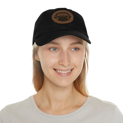 [Black] Unisex Poogstek Hat with Leather Patch, Cute Pet Lover Cap, Gift for Dog Owners, Adjustable Baseball Cap, Fun Casual Headwear