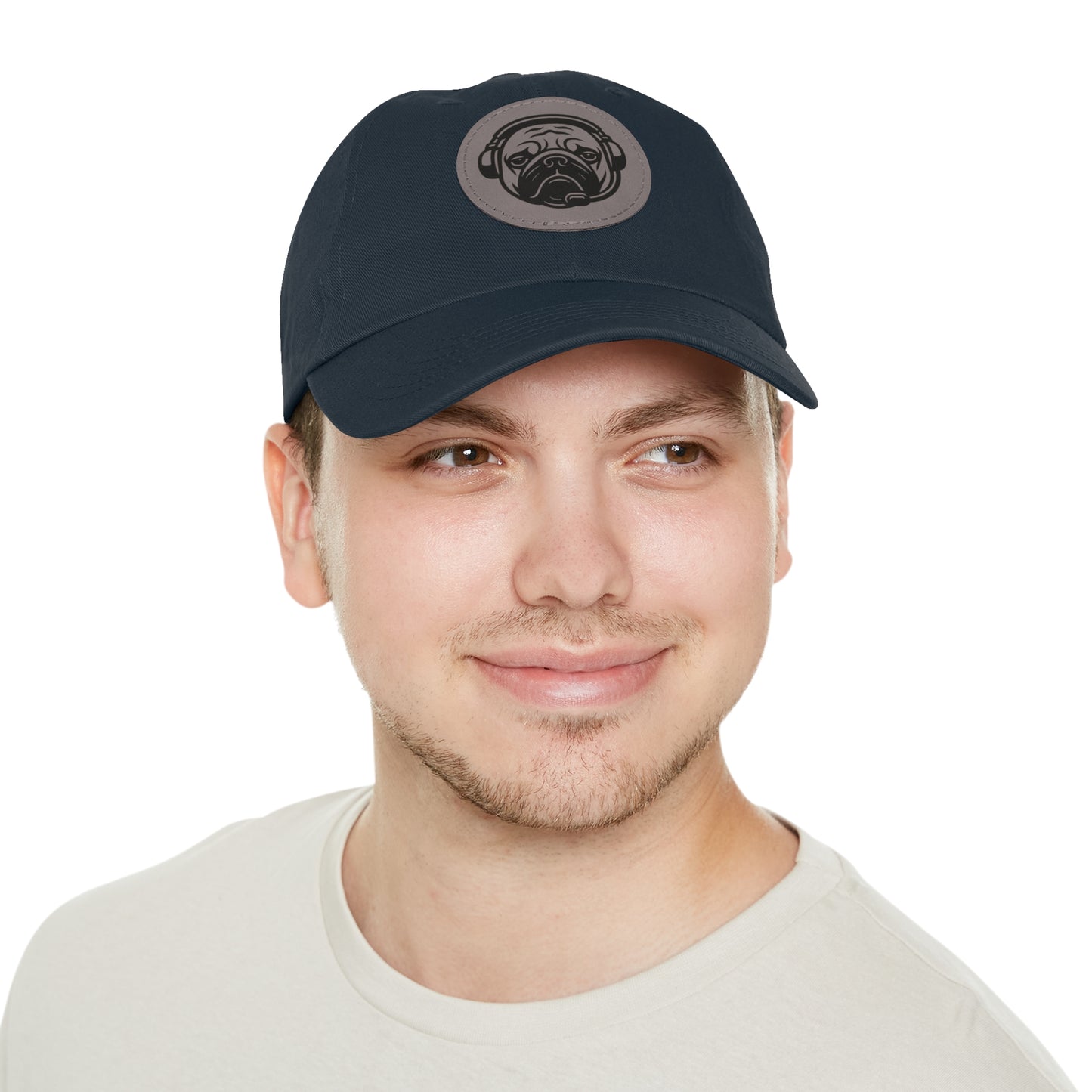 [Navy] Unisex Poogstek Hat with Leather Patch, Cute Pet Lover Cap, Gift for Dog Owners, Adjustable Baseball Cap, Fun Casual Headwear