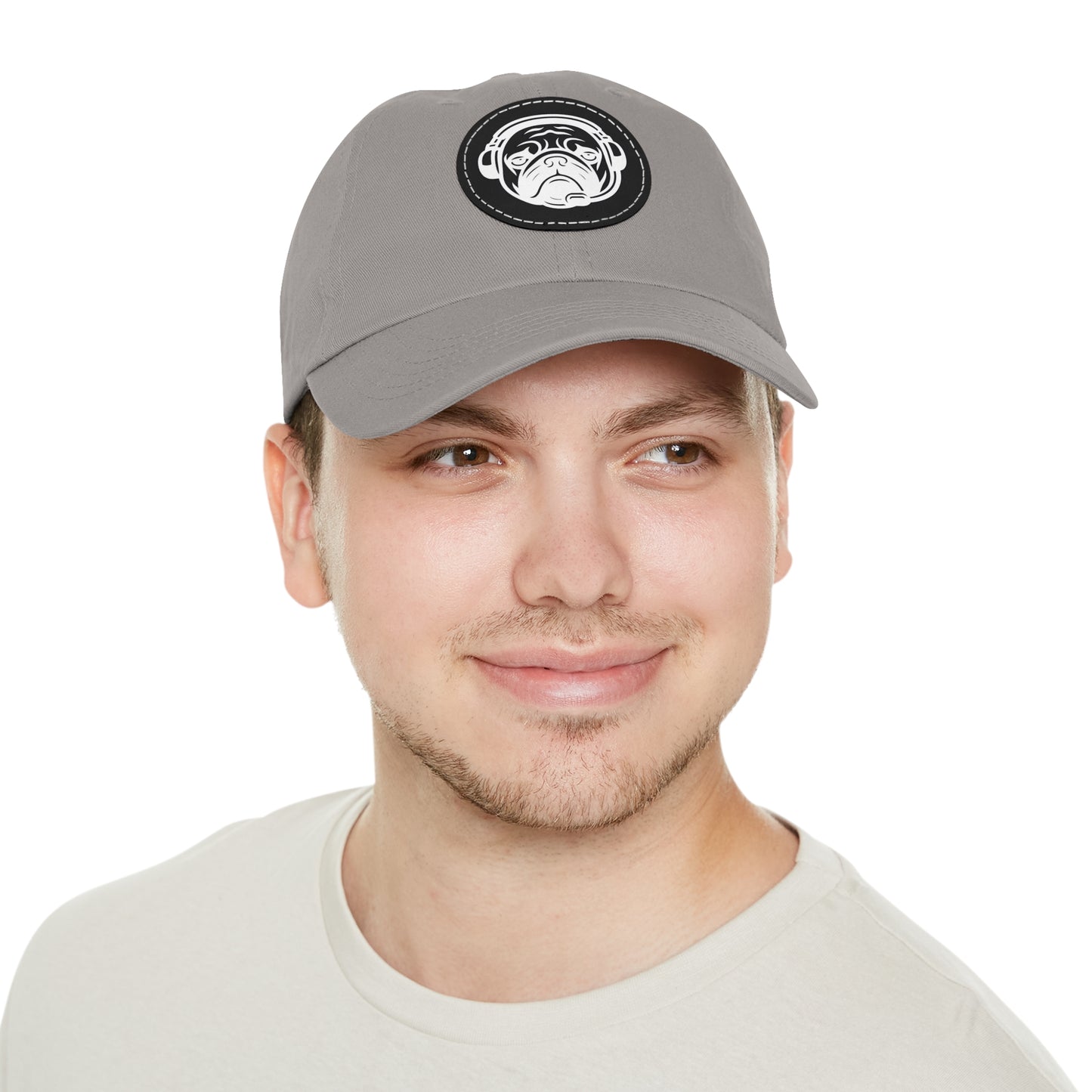 [Grey] Unisex Poogstek Hat with Leather Patch, Cute Pet Lover Cap, Gift for Dog Owners, Adjustable Baseball Cap, Fun Casual Headwear