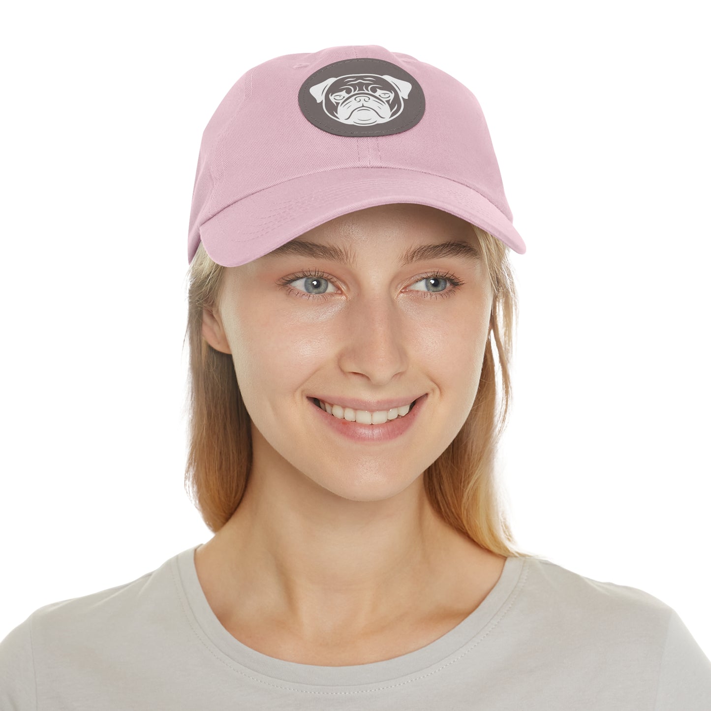 [Pink] Unisex Poogs Hat with Leather Patch, Cute Pet Lover Cap, Gift for Dog Owners, Adjustable Baseball Cap, Fun Casual Headwear