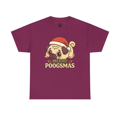 Cute Merry Poogsmas Pug Tee, Casual Dog Lover's T-Shirt, Christmas Gift for Pet Owners, Funny Friendship Shirt, Unisex Cotton Tee