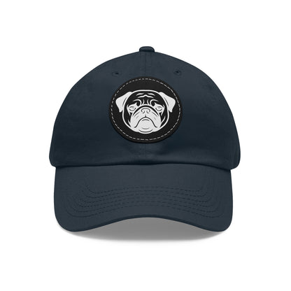[Navy] Unisex Poogs Hat with Leather Patch, Cute Pet Lover Cap, Gift for Dog Owners, Adjustable Baseball Cap, Fun Casual Headwear