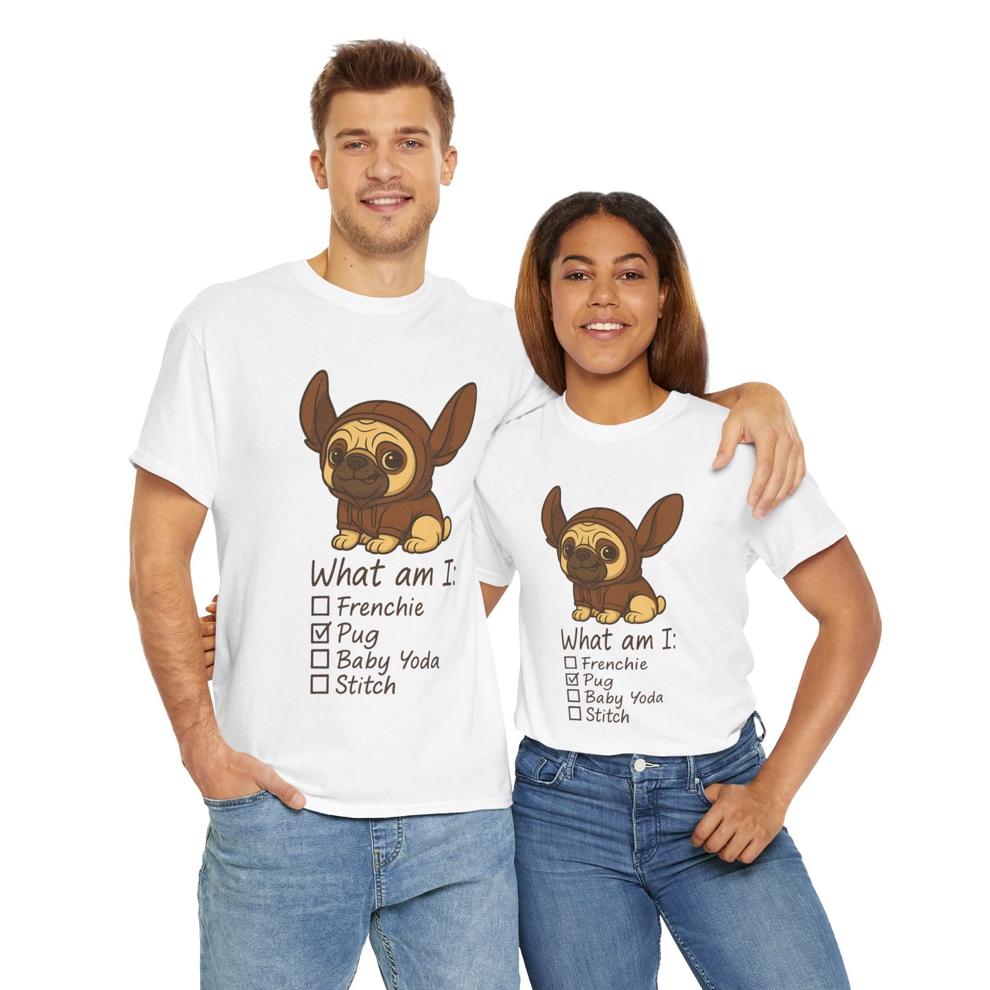 Pug Frenchie or Baby Yoda Tee, Casual Dog Lover's T-Shirt, Halloween Gift for Pet Owners, Funny Friendship Shirt, Unisex Cotton Tee